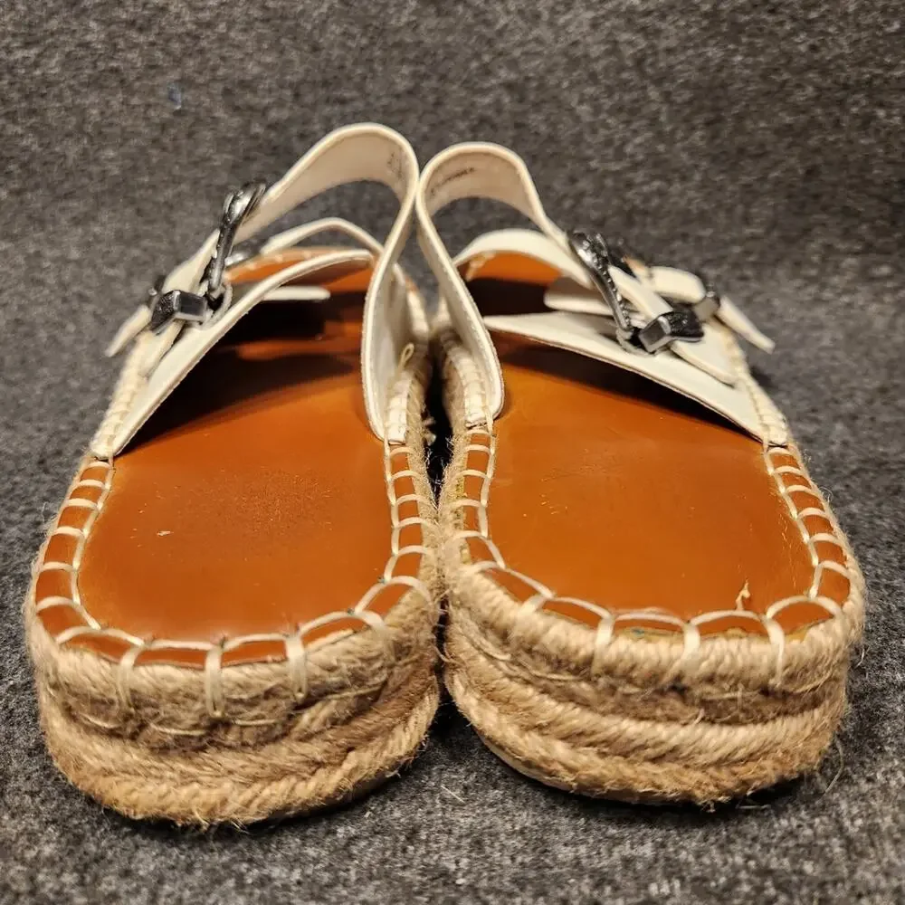 TRUE CRAFT‎ Shaker White Double Strap Buckle Espadrille Slide Sandal Womens 7.5